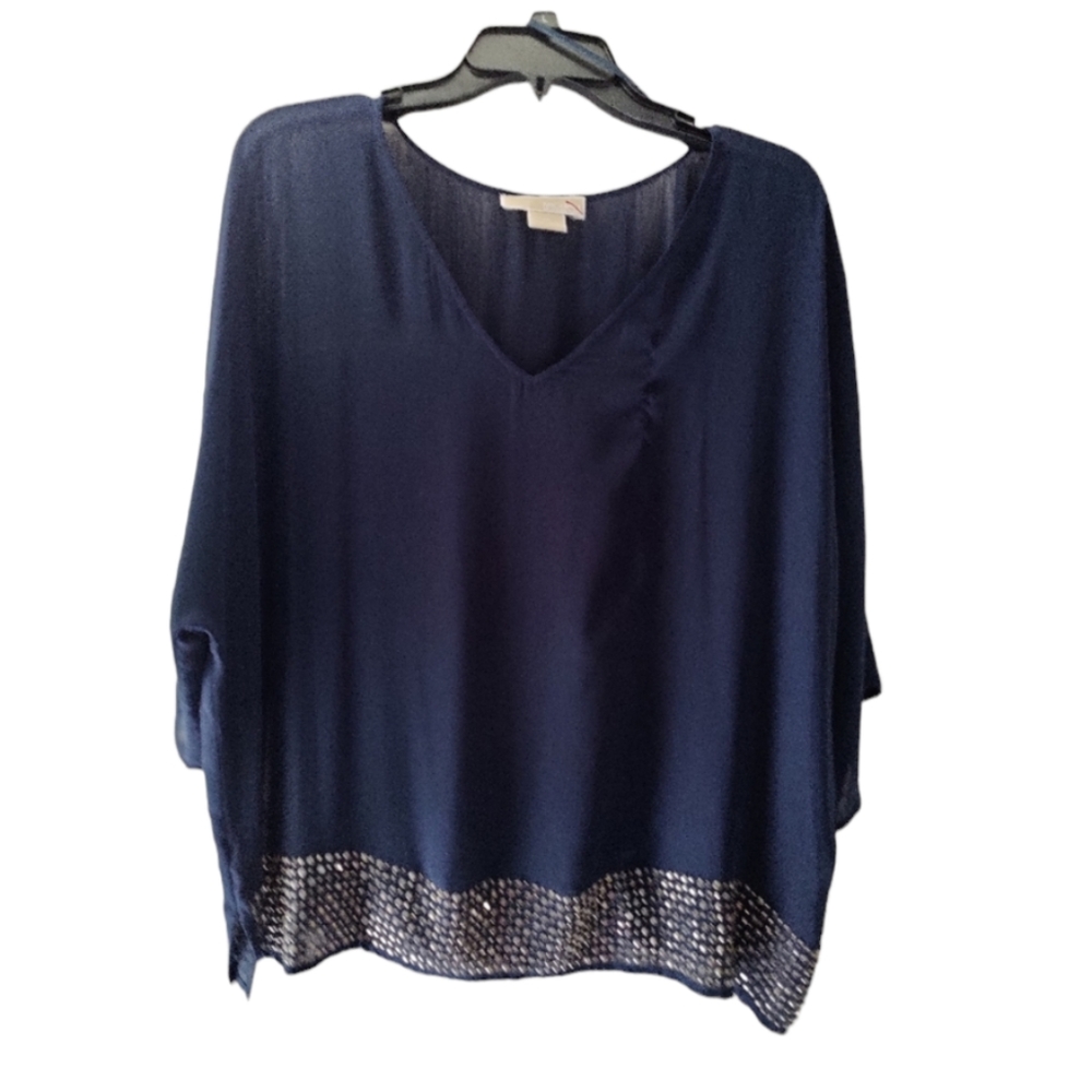 Michael Kors Navy With Silver Studded Embellishments Blouse NWT 1X